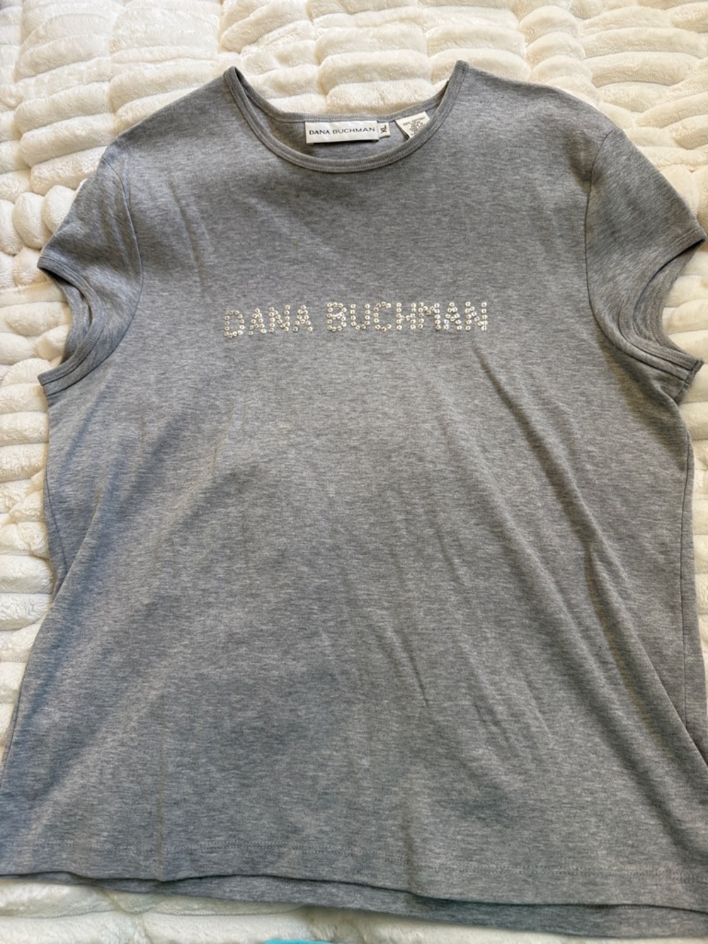 Dana Buchman Gray Short Sleeve Tee with Rhinestone Logo